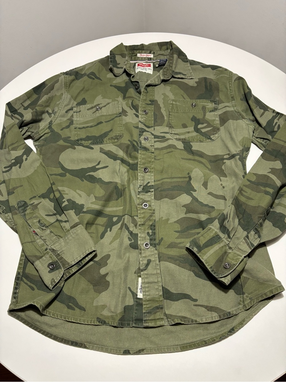 Wrangler Camo Green Cotton Button Down